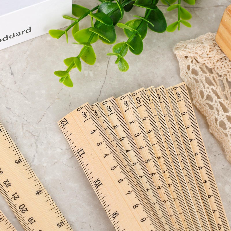 Koogel 12PCS Wooden Rulers Bulk, Wood Ruler 12inch/30cm Measuring Rulers 2 Scale for Kids Students Office School Supplies Classroom - Image 5